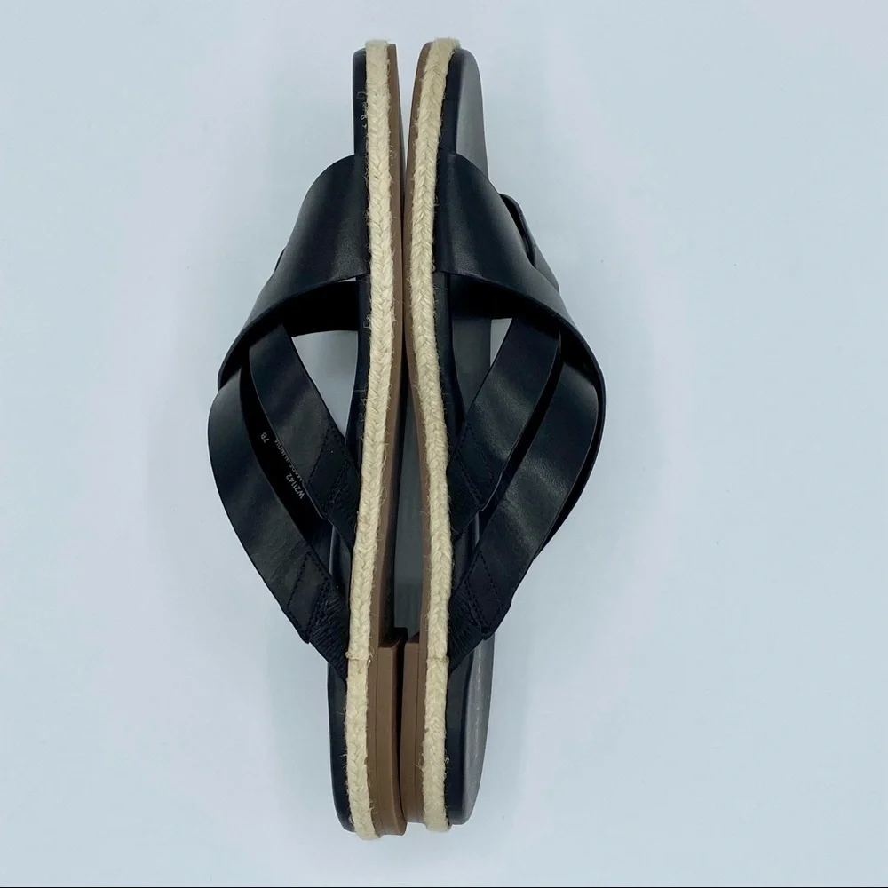 Cole Haan Black Leather Florens Espadrille Slide Sandal Size 7